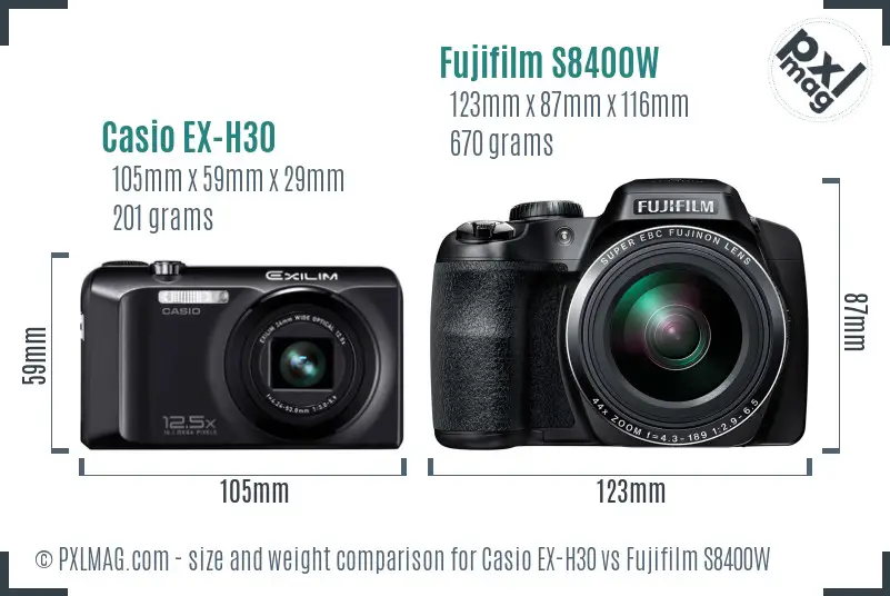Casio EX-H30 vs Fujifilm S8400W size comparison