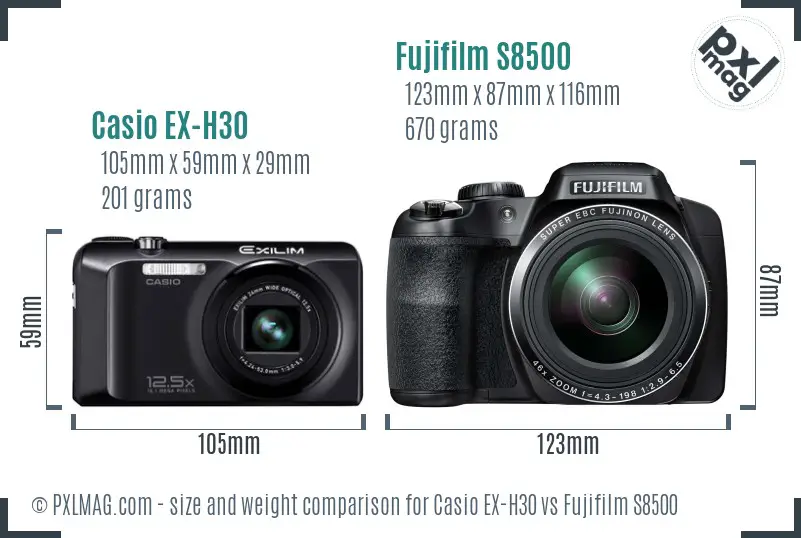 Casio EX-H30 vs Fujifilm S8500 size comparison