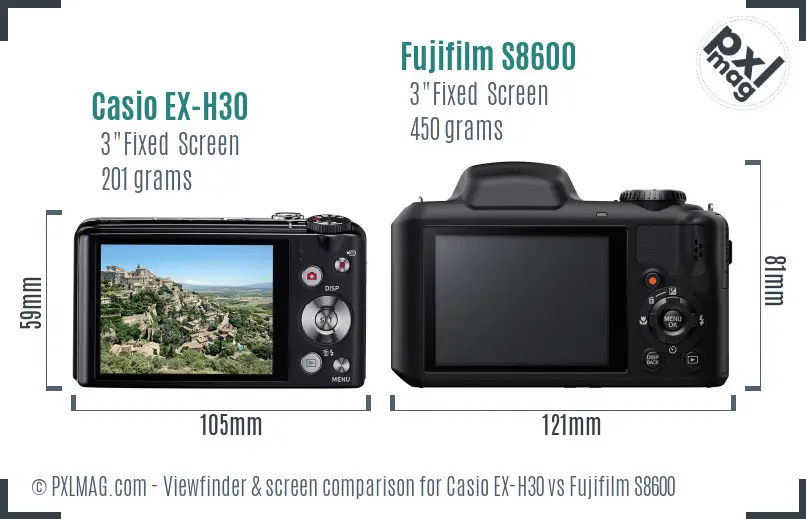 Casio EX-H30 vs Fujifilm S8600 Screen and Viewfinder comparison