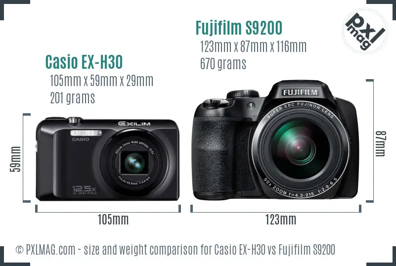 Casio EX-H30 vs Fujifilm S9200 size comparison