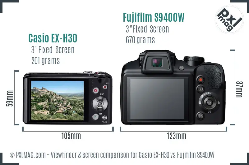 Casio EX-H30 vs Fujifilm S9400W Screen and Viewfinder comparison