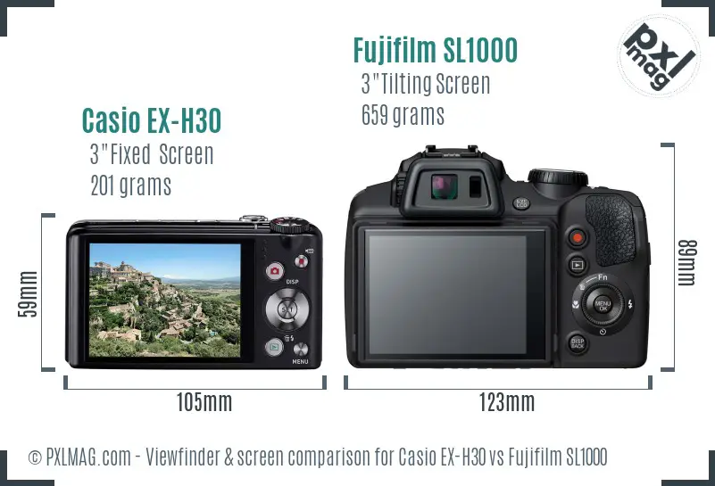 Casio EX-H30 vs Fujifilm SL1000 Screen and Viewfinder comparison