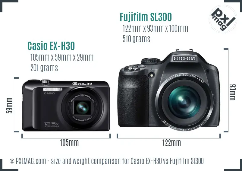 Casio EX-H30 vs Fujifilm SL300 size comparison Casio EX-H30 vs Fujifilm SL300 size comparison