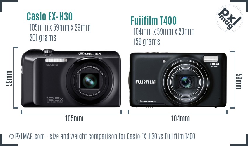 Casio EX-H30 vs Fujifilm T400 size comparison