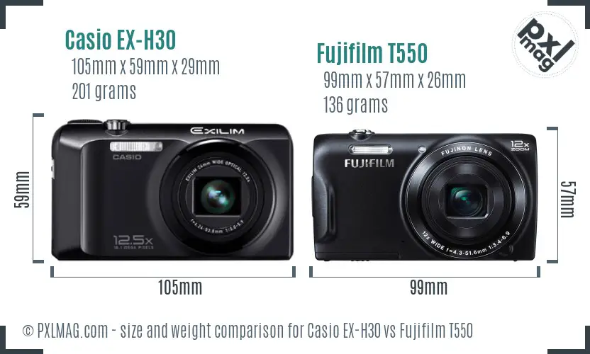 Casio EX-H30 vs Fujifilm T550 size comparison