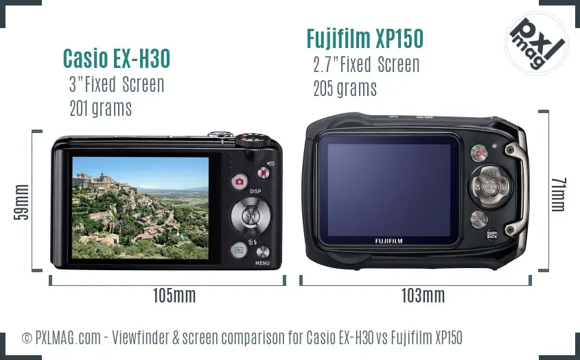 Casio EX-H30 vs Fujifilm XP150 Screen and Viewfinder comparison