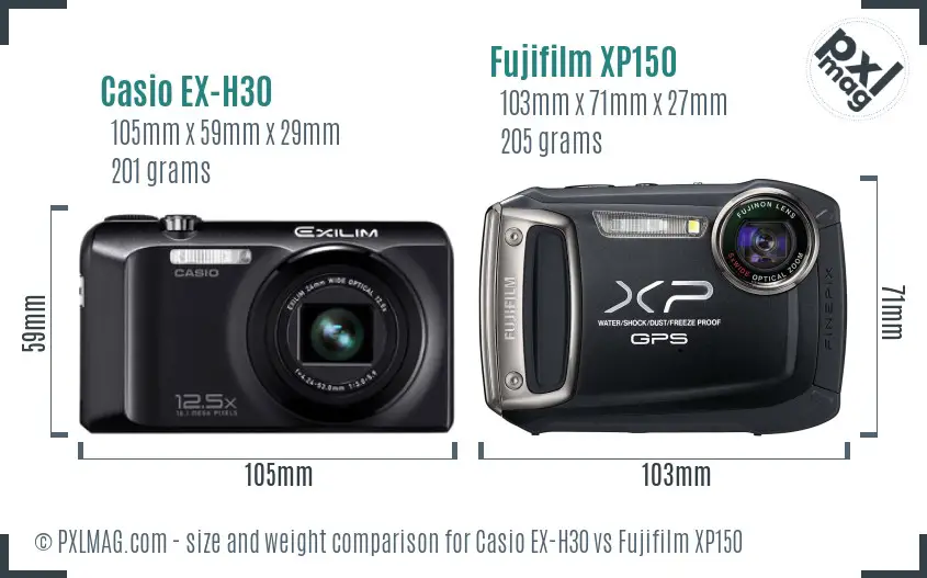 Casio EX-H30 vs Fujifilm XP150 size comparison