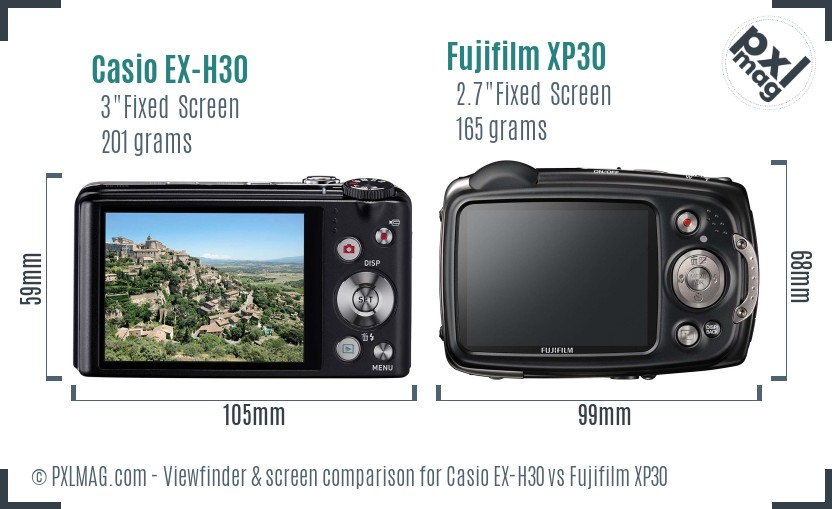 Casio EX-H30 vs Fujifilm XP30 Screen and Viewfinder comparison