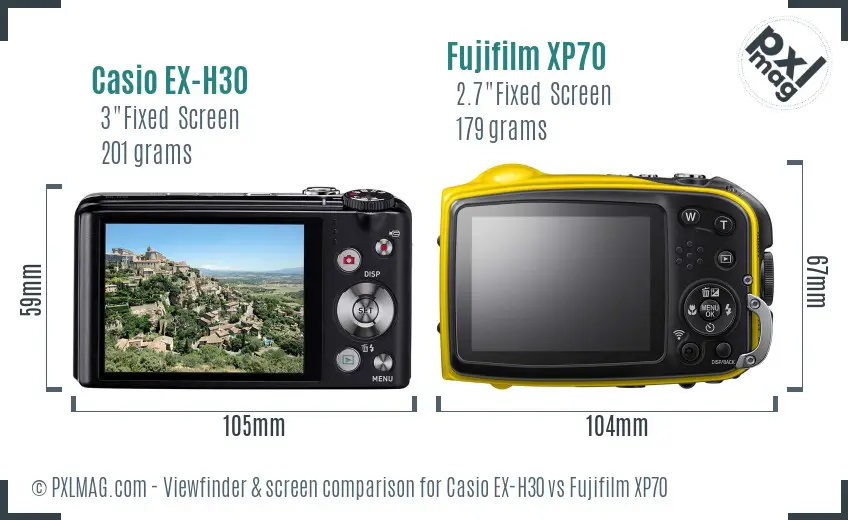 Casio EX-H30 vs Fujifilm XP70 Screen and Viewfinder comparison