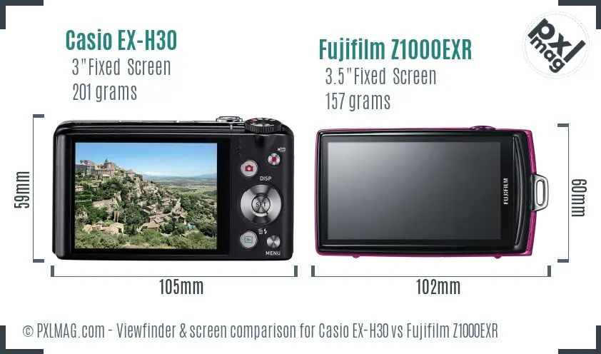 Casio EX-H30 vs Fujifilm Z1000EXR Screen and Viewfinder comparison