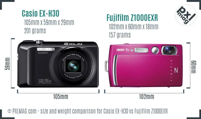 Casio EX-H30 vs Fujifilm Z1000EXR size comparison