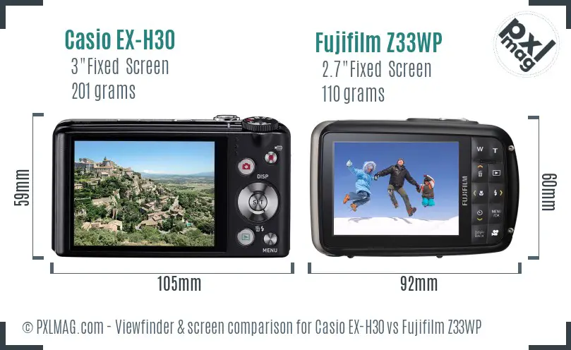 Casio EX-H30 vs Fujifilm Z33WP Screen and Viewfinder comparison