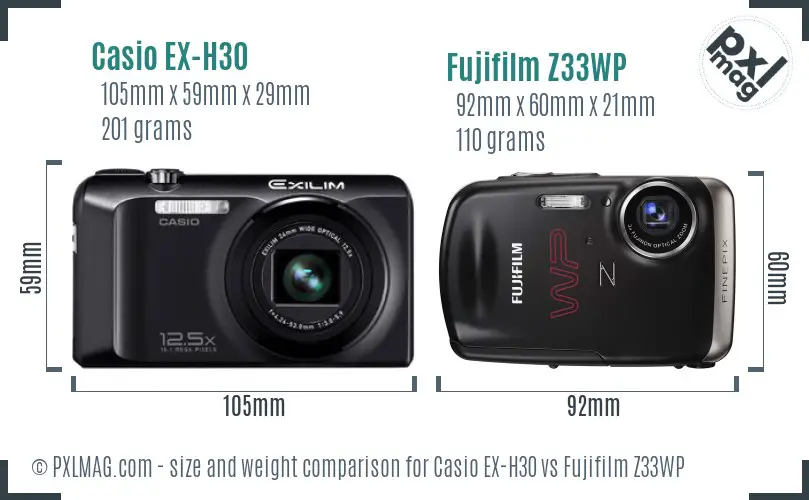 Casio EX-H30 vs Fujifilm Z33WP size comparison