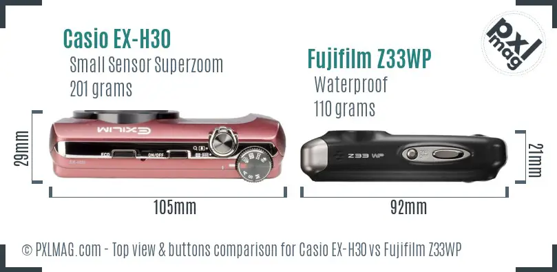 Casio EX-H30 vs Fujifilm Z33WP top view buttons comparison