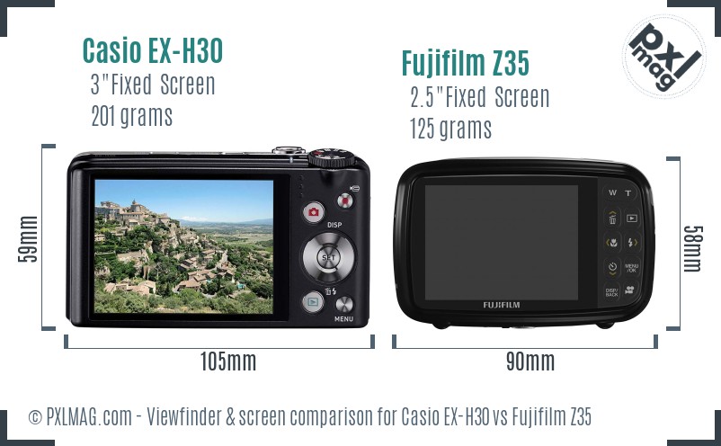 Casio EX-H30 vs Fujifilm Z35 Screen and Viewfinder comparison