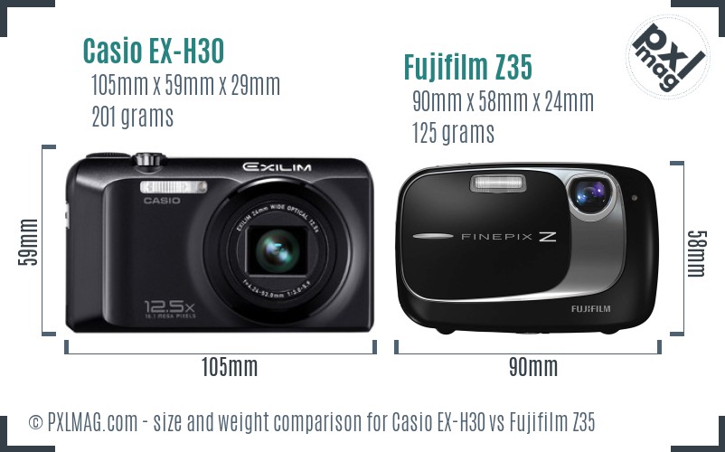 Casio EX-H30 vs Fujifilm Z35 size comparison