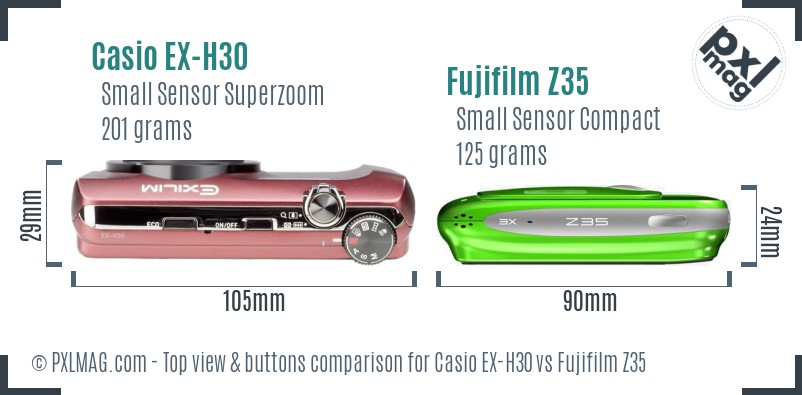 Casio EX-H30 vs Fujifilm Z35 top view buttons comparison