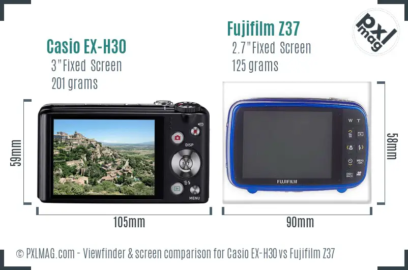 Casio EX-H30 vs Fujifilm Z37 Screen and Viewfinder comparison
