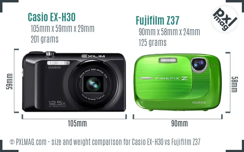 Casio EX-H30 vs Fujifilm Z37 size comparison