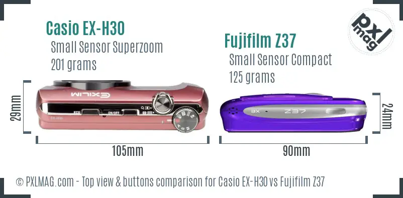 Casio EX-H30 vs Fujifilm Z37 top view buttons comparison