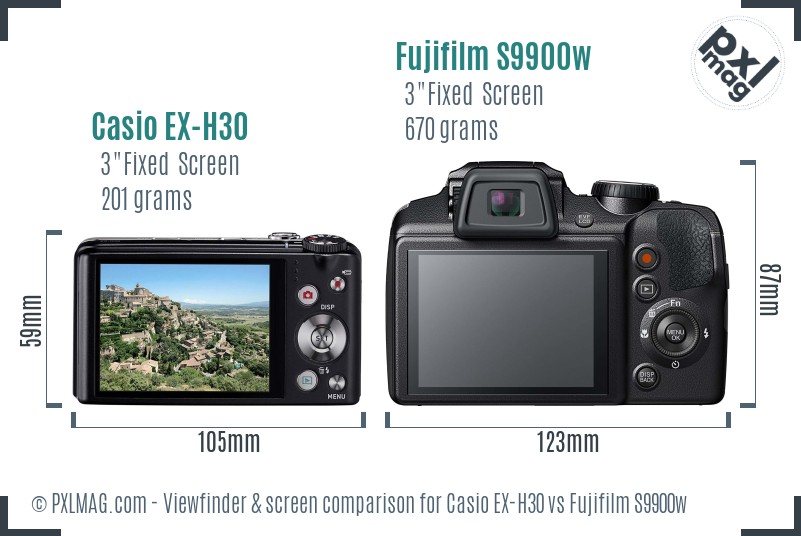 Casio EX-H30 vs Fujifilm S9900w Screen and Viewfinder comparison