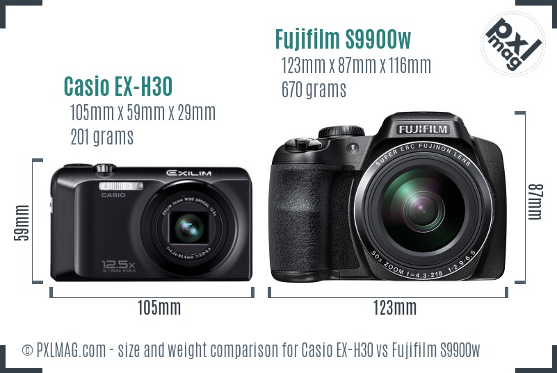 Casio EX-H30 vs Fujifilm S9900w size comparison