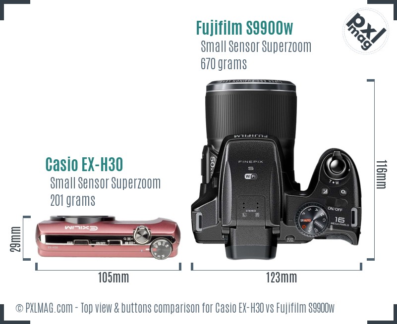 Casio EX-H30 vs Fujifilm S9900w top view buttons comparison