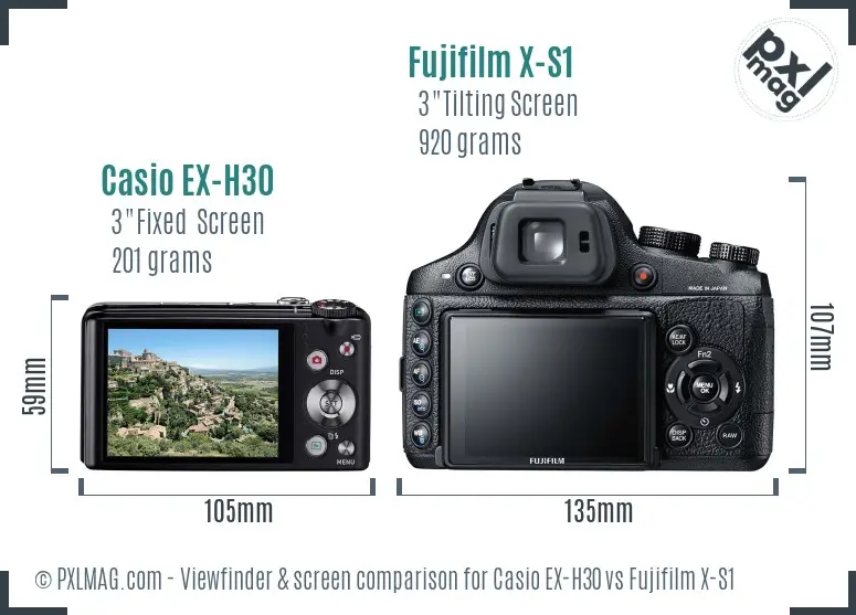 Casio EX-H30 vs Fujifilm X-S1 Screen and Viewfinder comparison