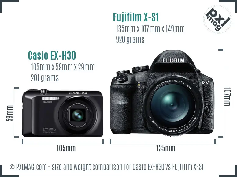 Casio EX-H30 vs Fujifilm X-S1 size comparison
