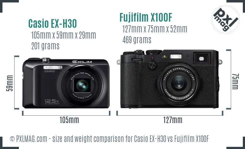 Casio EX-H30 vs Fujifilm X100F size comparison