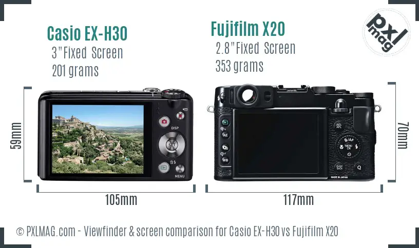 Casio EX-H30 vs Fujifilm X20 Screen and Viewfinder comparison Casio EX-H30 vs Fujifilm X20 Screen and Viewfinder comparison