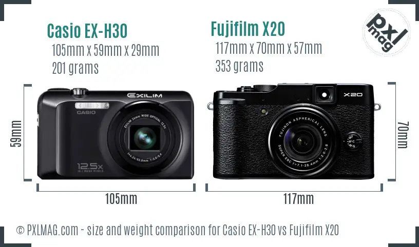 Casio EX-H30 vs Fujifilm X20 size comparison Casio EX-H30 vs Fujifilm X20 size comparison