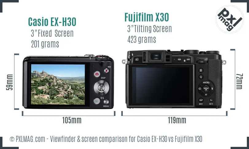 Casio EX-H30 vs Fujifilm X30 Screen and Viewfinder comparison