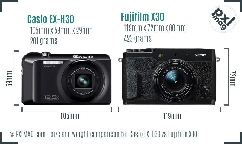 Casio EX-H30 vs Fujifilm X30 size comparison