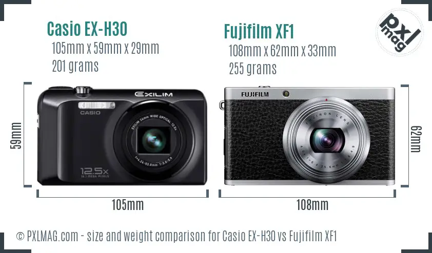 Casio EX-H30 vs Fujifilm XF1 size comparison Casio EX-H30 vs Fujifilm XF1 size comparison