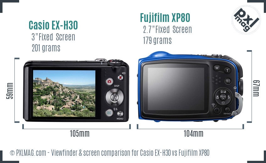 Casio EX-H30 vs Fujifilm XP80 Screen and Viewfinder comparison