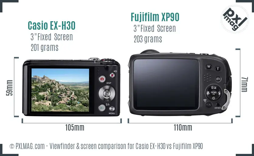 Casio EX-H30 vs Fujifilm XP90 Screen and Viewfinder comparison Casio EX-H30 vs Fujifilm XP90 Screen and Viewfinder comparison