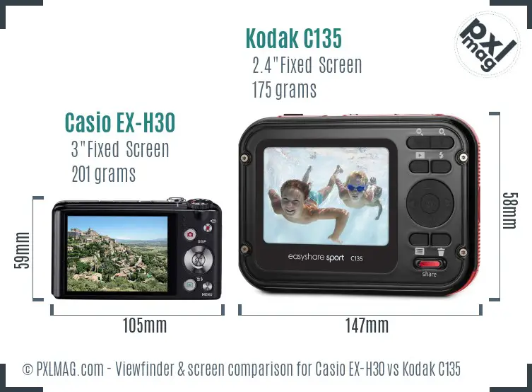 Casio EX-H30 vs Kodak C135 Screen and Viewfinder comparison Casio EX-H30 vs Kodak C135 Screen and Viewfinder comparison
