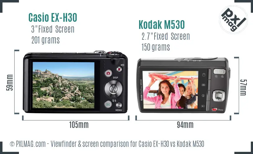 Casio EX-H30 vs Kodak M530 Screen and Viewfinder comparison