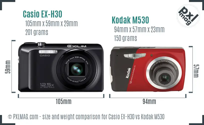 Casio EX-H30 vs Kodak M530 size comparison