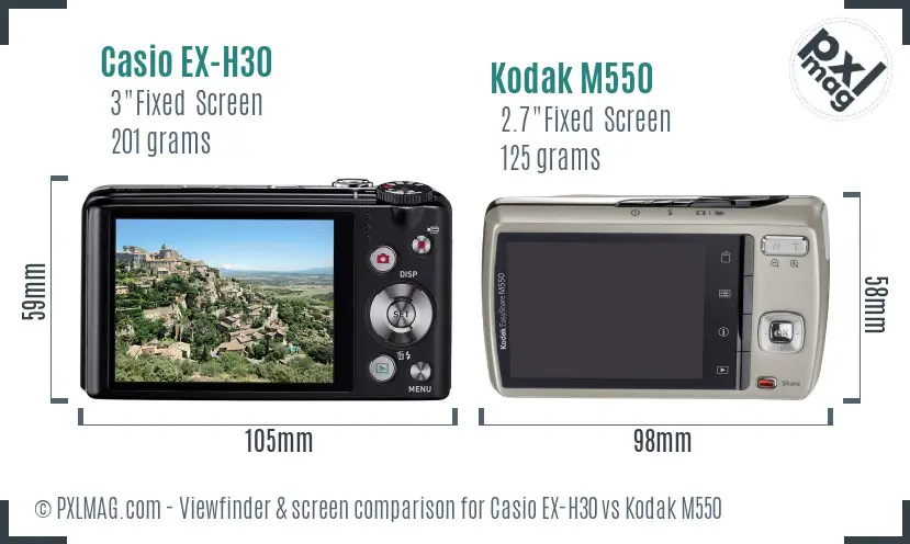 Casio EX-H30 vs Kodak M550 Screen and Viewfinder comparison