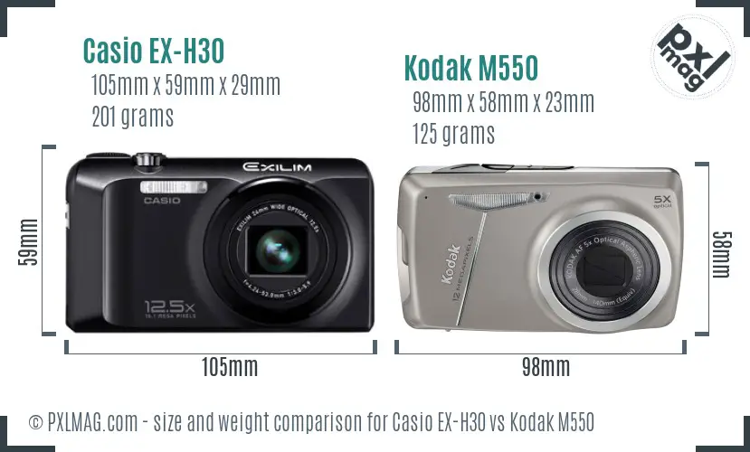 Casio EX-H30 vs Kodak M550 size comparison