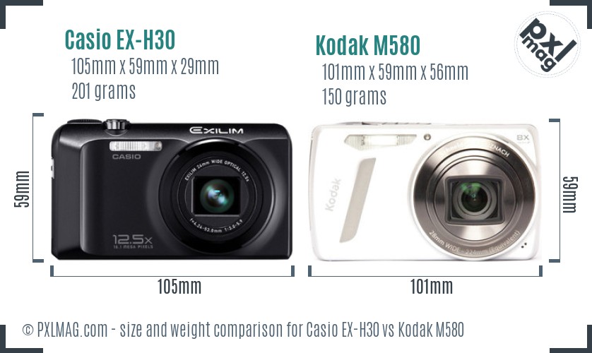 Casio EX-H30 vs Kodak M580 size comparison Casio EX-H30 vs Kodak M580 size comparison