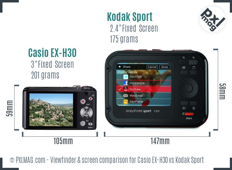 Casio EX-H30 vs Kodak Sport Screen and Viewfinder comparison