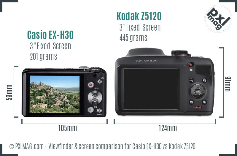 Casio EX-H30 vs Kodak Z5120 Screen and Viewfinder comparison