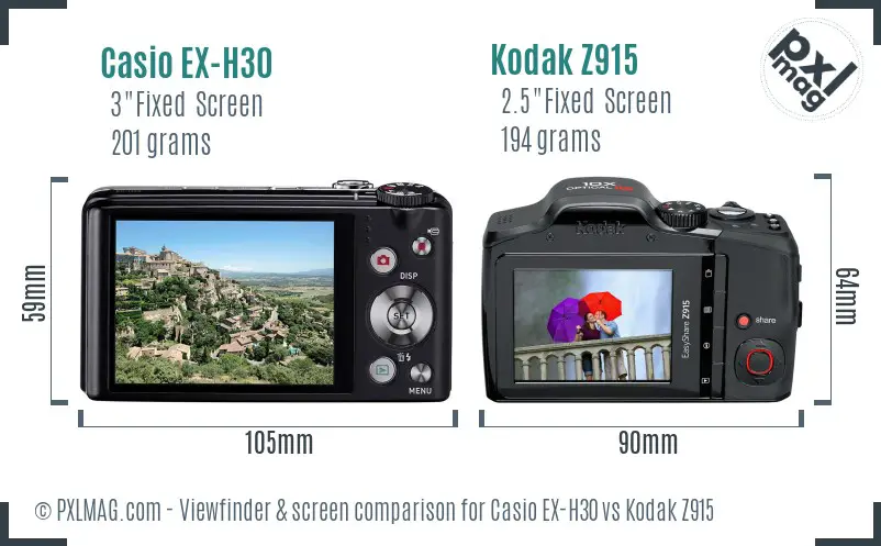 Casio EX-H30 vs Kodak Z915 Screen and Viewfinder comparison