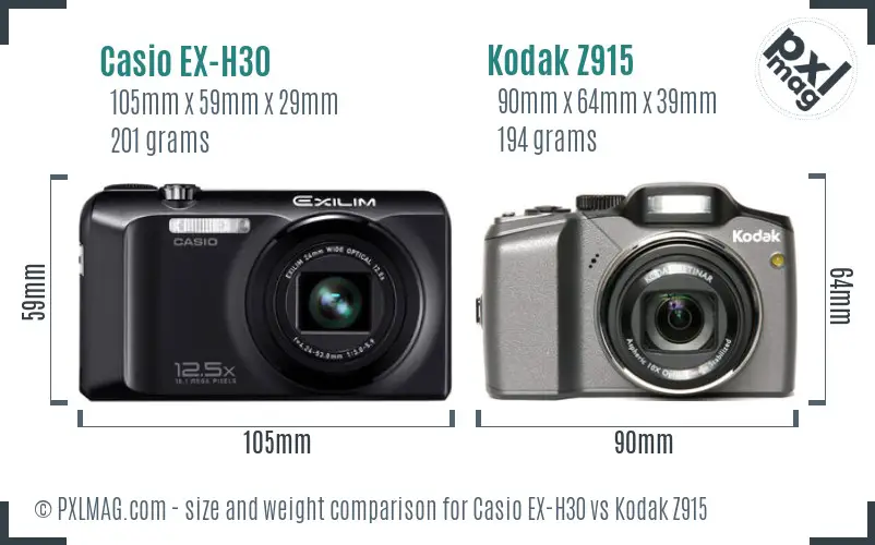 Casio EX-H30 vs Kodak Z915 size comparison