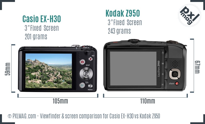 Casio EX-H30 vs Kodak Z950 Screen and Viewfinder comparison