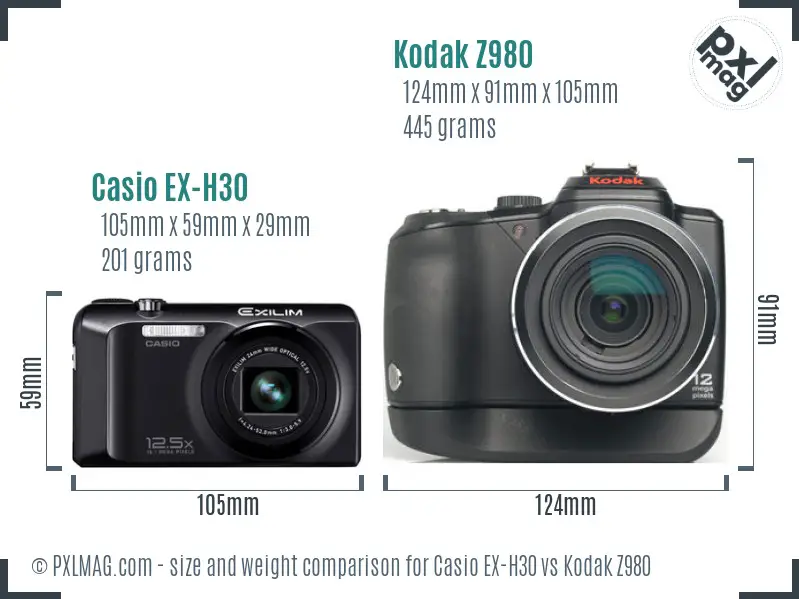 Casio EX-H30 vs Kodak Z980 size comparison Casio EX-H30 vs Kodak Z980 size comparison