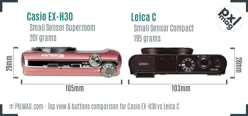 Casio EX-H30 vs Leica C top view buttons comparison